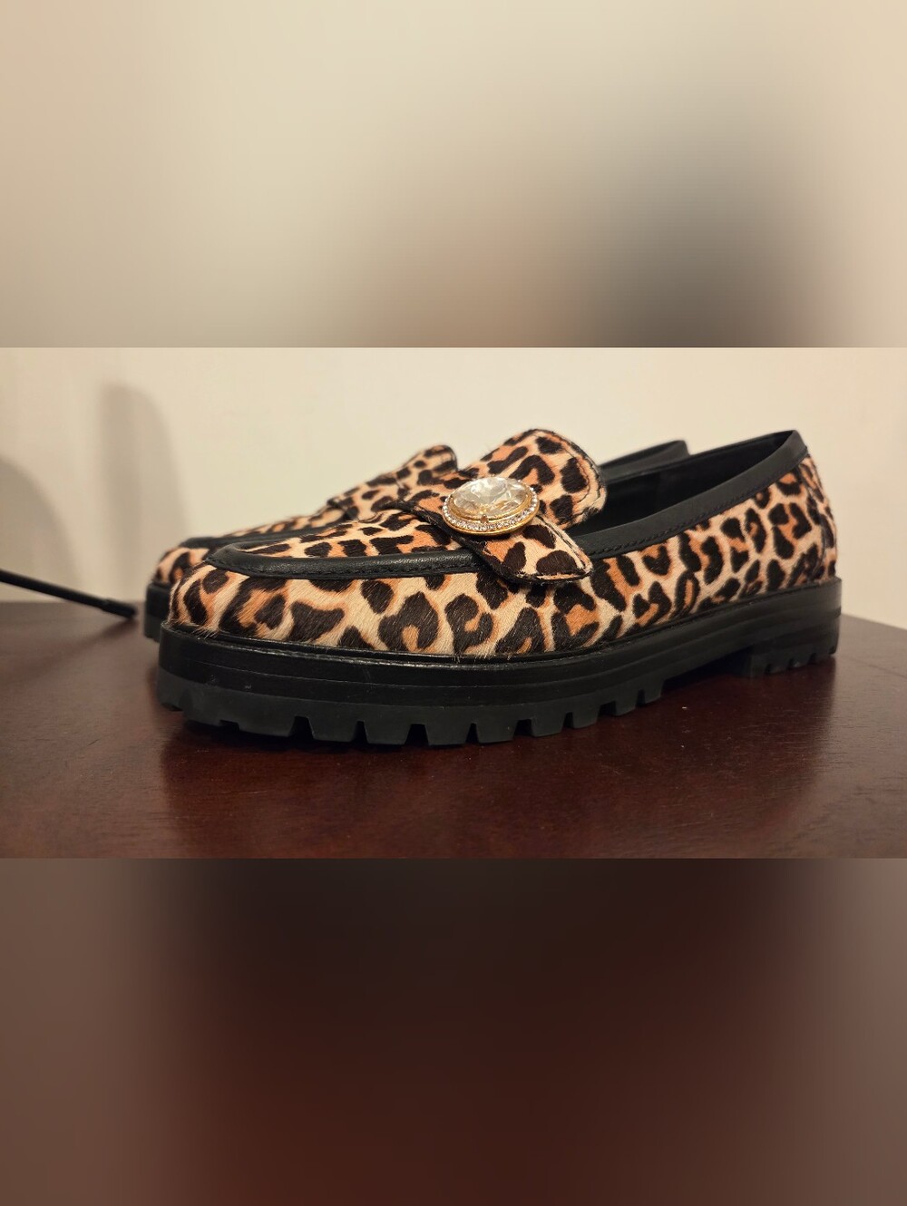 kate spade Leopard Print Jeweled Penny Loafers - Brown/Black,Size 6.5B - Picture 5 of 14